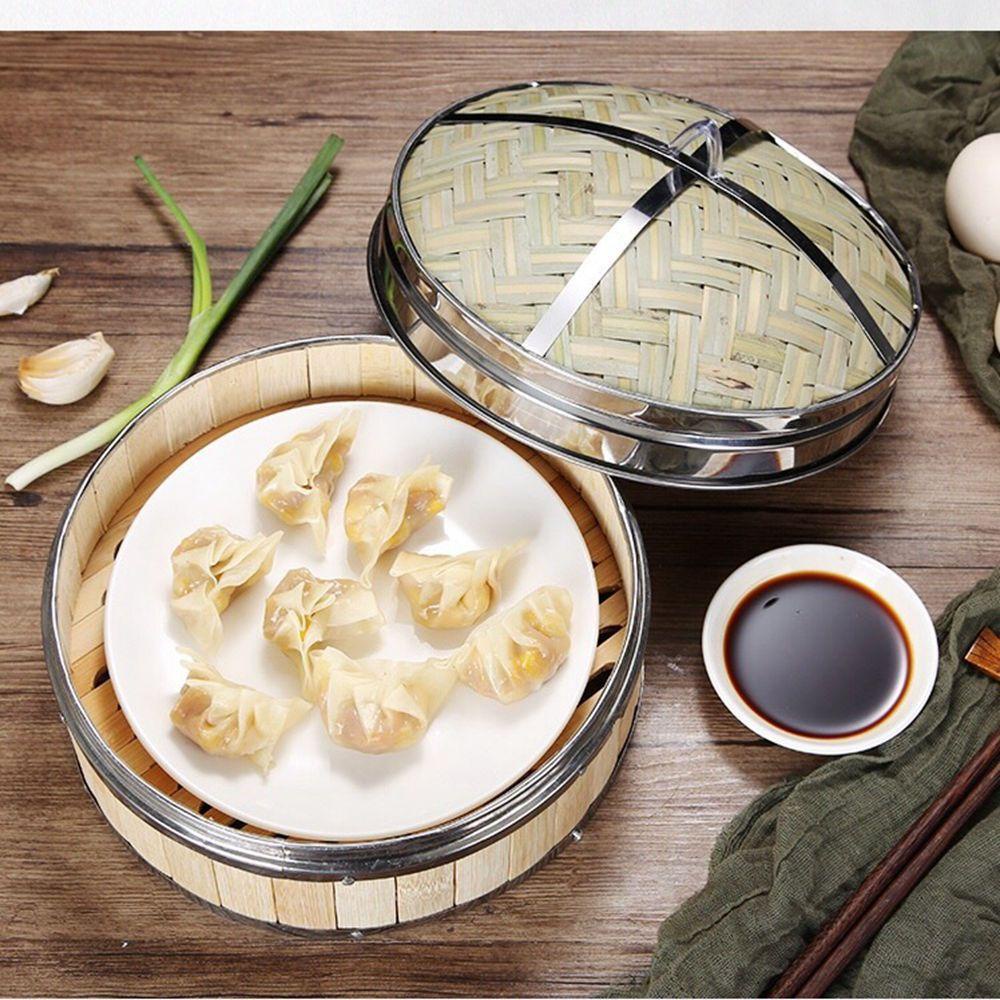 Xửng Hấp Dim Sum Bằng Tre Có Tay Cầm Bằng Inox Tiện Dụng