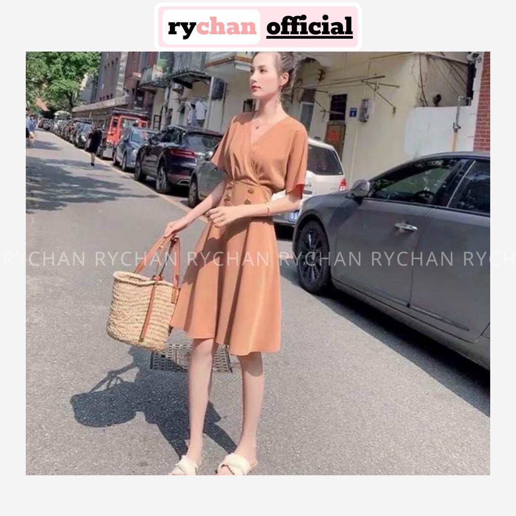 Đầm Xòe Đắp Ngực Chiết Eo Đính Nút 4 Màu [Ảnh Thật Cuối] - DX0080
