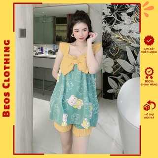 Đồ bộ nữ pijama ngủ mặc nhà lụa mango tay ngắn quần đùi dễ thương