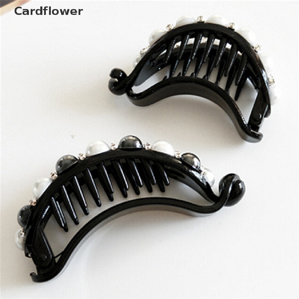&lt; Cardflower &gt; Kẹp Tóc Càng Cua Đính Ngọc Trai Pha Lê Đen Thanh Lịch Cho Nữ Giảm Giá
