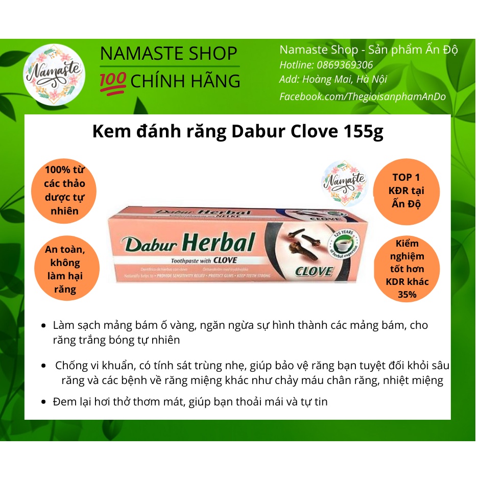 Kem đánh răng Dabur chiết xuất đinh hương 155gram