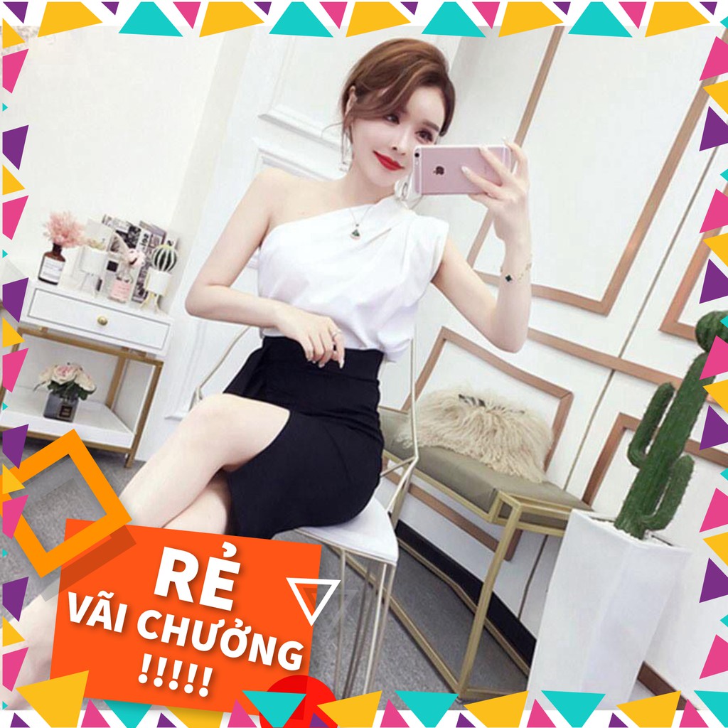 Sale 1122A15B1 Áo kiểu nữ hở vai 1 bên siêu sang chảnh, vải phi bóng mềm tuyệt đẹp Sale