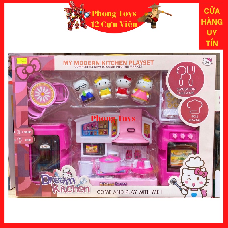 BỘ ĐỒ CHƠI HELLO KITTY LÀM BẾP KITCHEN PLAYSET KÈM 4 NHÂN VẬT HELLO KITTY CÓ ĐÈN VÀ NHẠC CHO BÉ GÁI