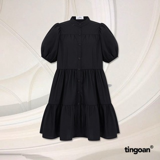 TINGOAN® - Váy babydoll xòe vai phồng cổ tàu chống nhăn đen BLOW ME DRESS/BL