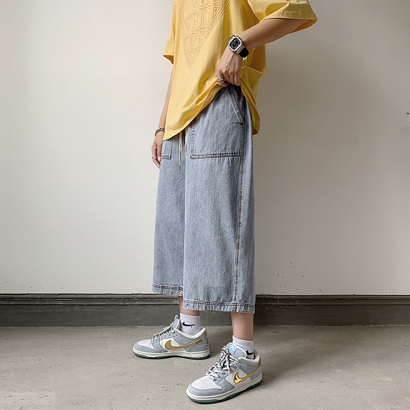 Quần Jean Ống Rộng Phối Túi Lớn Phong Cách Retro Nhật Bản Cho Nam