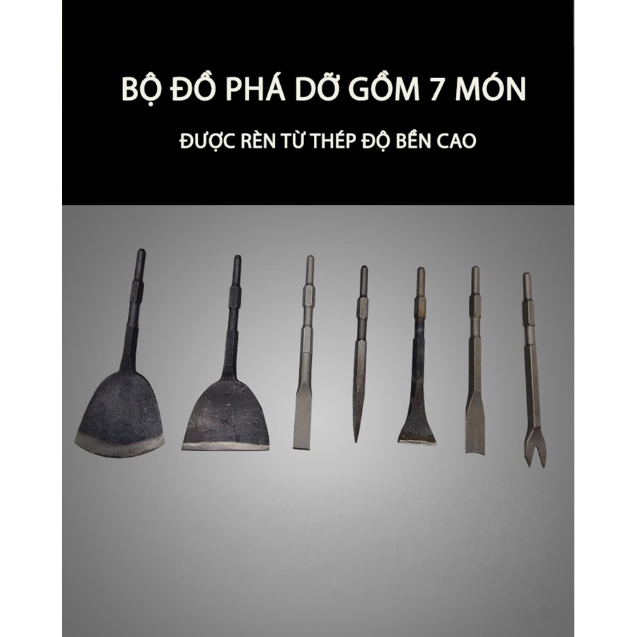 Máy Đục Phá Bê Tông - Mô Tơ Cũ Hỏng PLT Công Suất 5500W - 7 mũi Đục