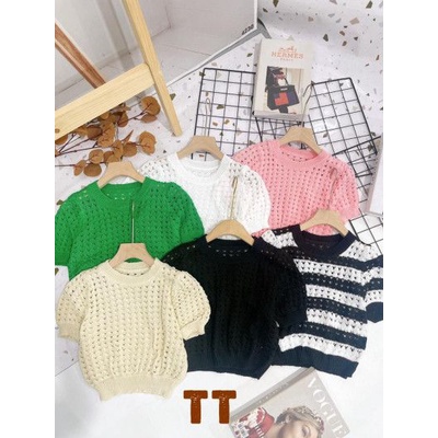 Áo lưới màu Quảng châu cổ tròn bo