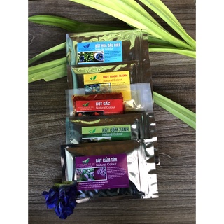 bột màu tự nhiên ( combo 5 màu :gấc đỏ - dành vàng - đậu biếc xanh dương - cẩm tím - xanh lá)