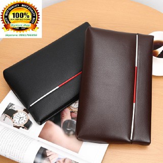 Ví cầm tay nam da Clutch line trắng đỏ
