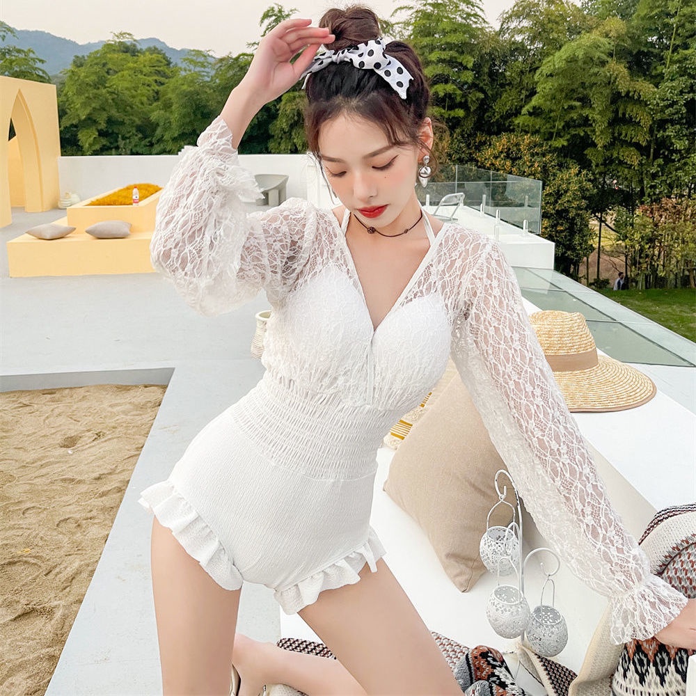 Bộ Đồ Bơi Một Mảnh Tay Dài Phối Ren Cao Cấp Quyến Rũ Dành Cho Nữ