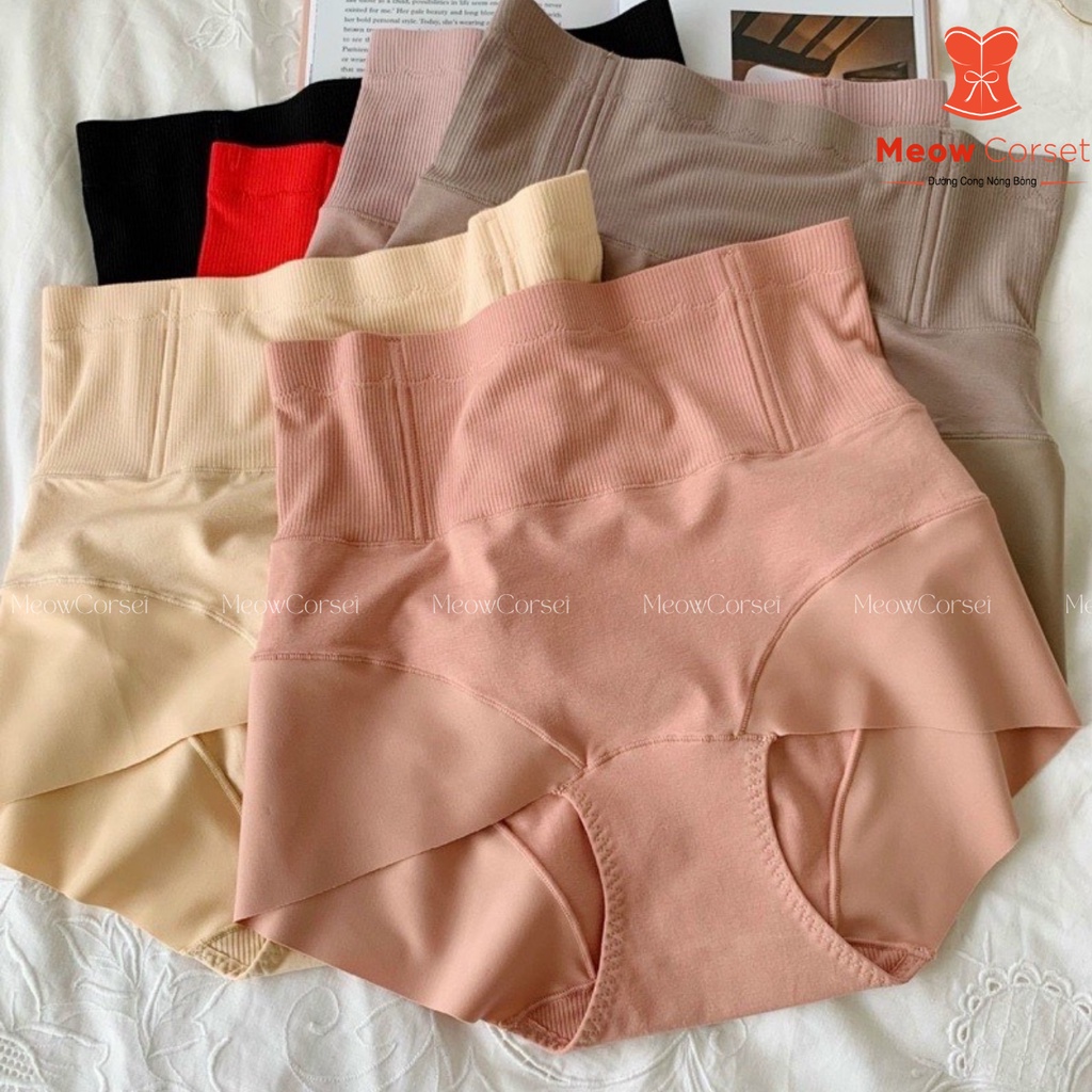 Quần lót nữ cạp cao gen bụng cotton có thanh chống cuộn