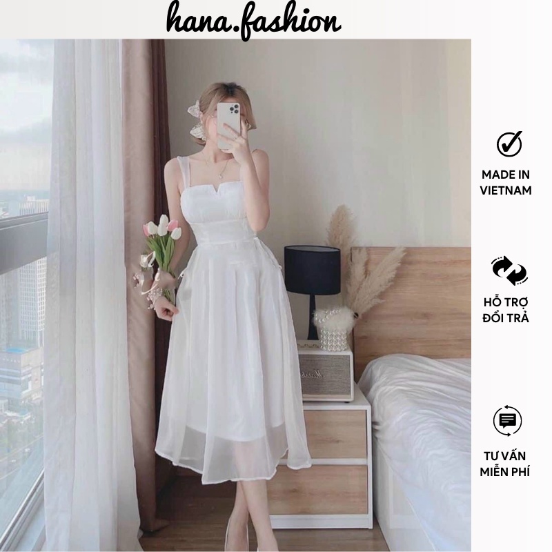 Đầm midi 2S trắng váy phù hợp với đi dự tiệc đi đám cưới dạo phố tôn dáng sang chảnh
