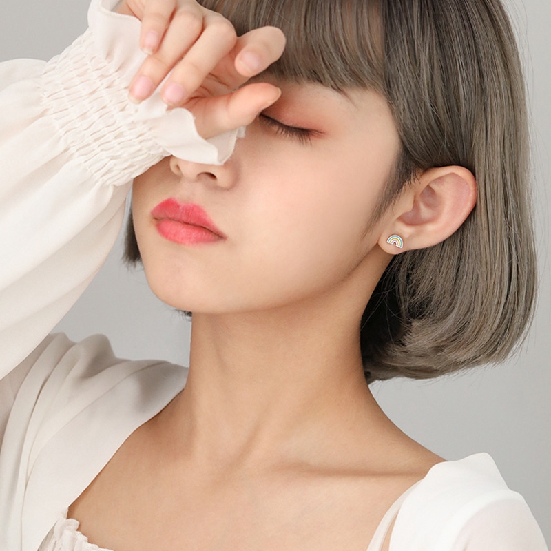 Bông tai mạ bạc 925 hình cầu vồng dễ thương