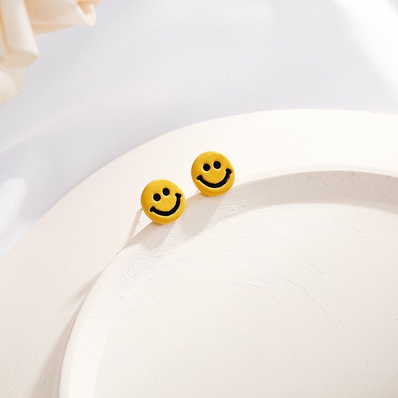 Khuyên Tai Kim Bạc S925 Hình Mặt Cười Mặt Cười Phong Cách ins A140