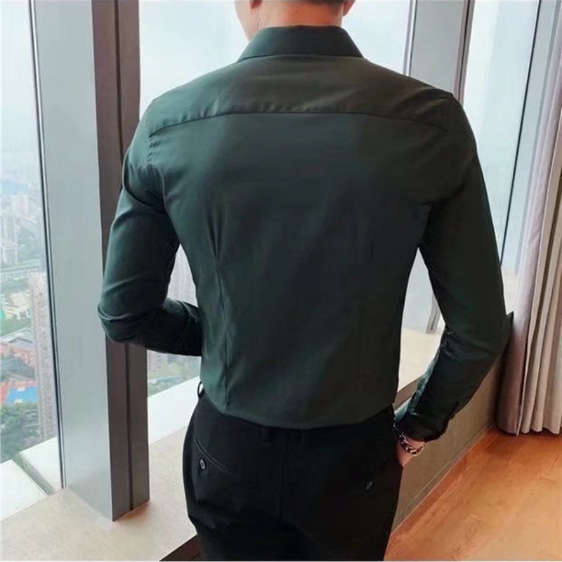 Áo sơ mi dài tay cài nút ẩn phong cách doanh nhân Hàn Quốc chống nhăn không cần ủi 3 màu tùy chọn cho nam size M-3XL