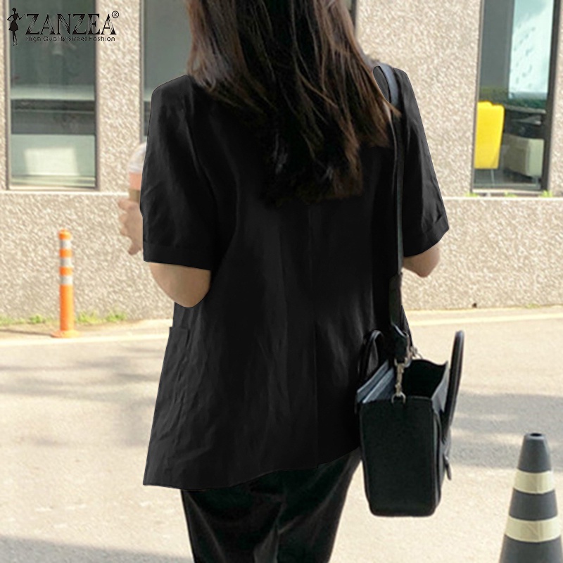 Áo khoác ZANZEA tay ngắn bằng cotton màu trơn phong cách Hàn Quốc đường phố thời trang thông thường cho nữ | BigBuy360 - bigbuy360.vn