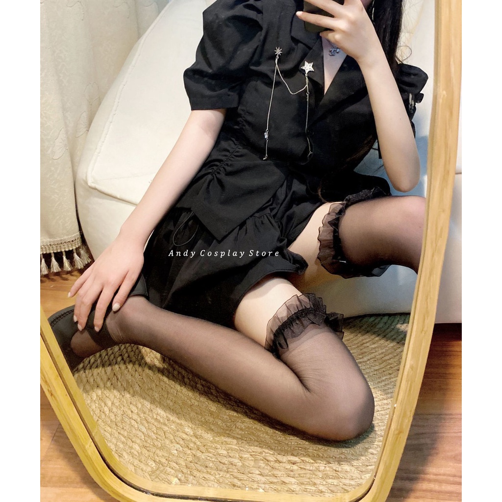 [CÓ SẴN] Tất đùi thun mỏng viền voan