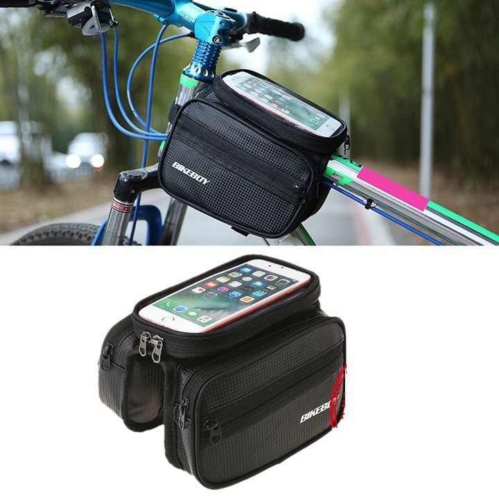 Túi Đựng Đồ Đựng Điện Thoại Cảm Ứng Treo Sườn Xe Đạp Thể Thao Màu Đen, Túi Treo Ghi Đông Xe Đạp Chống Nước Cao Cấp CB001