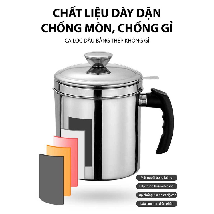 Ca Lọc Dầu Ăn Inox 304, Bình Lọc Trữ Dầu Ăn Có Lưới Lọc Dầu Cực Trong Không Để Lại Cặn