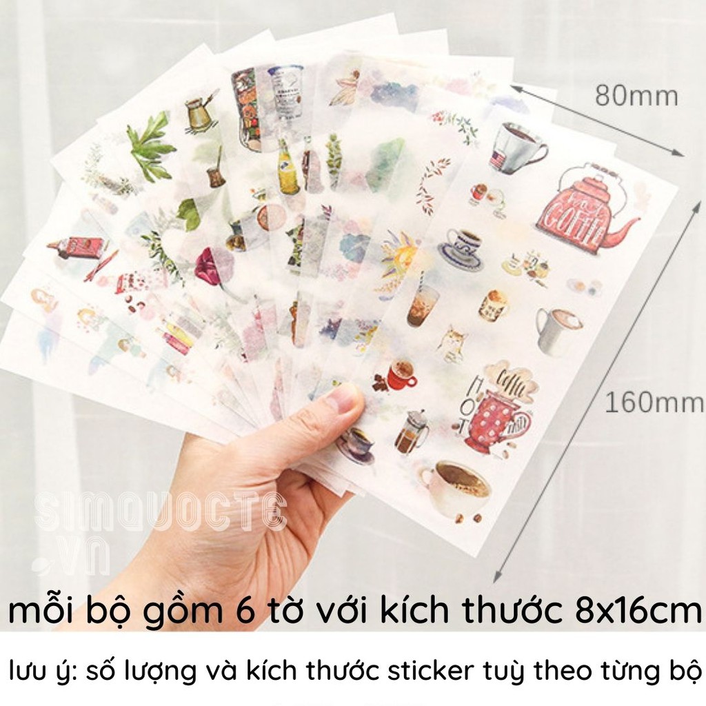 [Bộ 6 tờ] Sticker dán sổ nhật ký valy túi xách mũ bảo hiểm theo chủ đề ST02