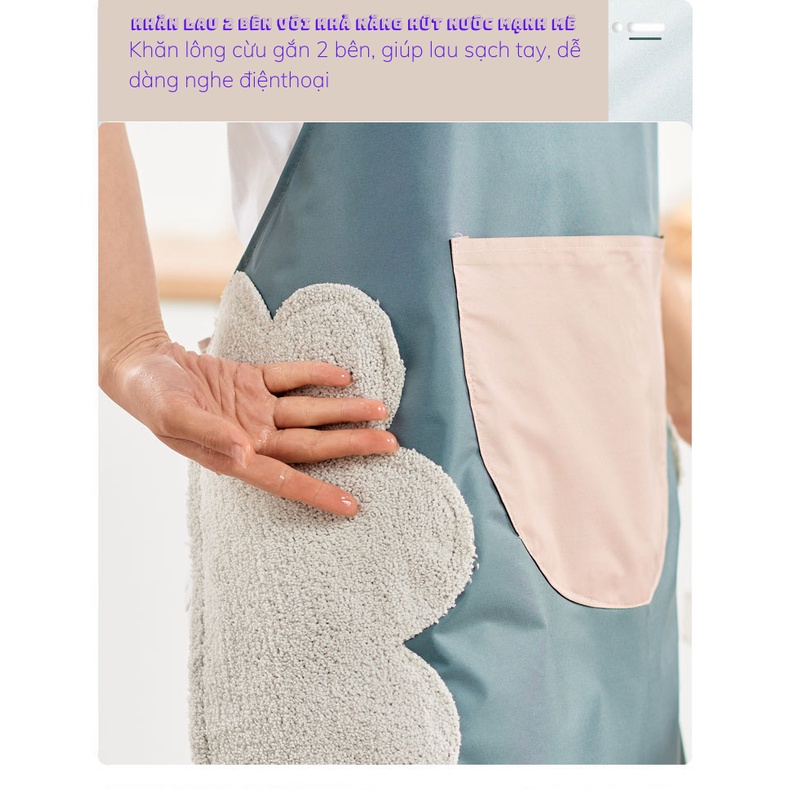 Tạp Dề Nữ Nam Chống Nước Chống Dâu Có Lau Tay Cạnh Sườn in Hình Dễ Thương