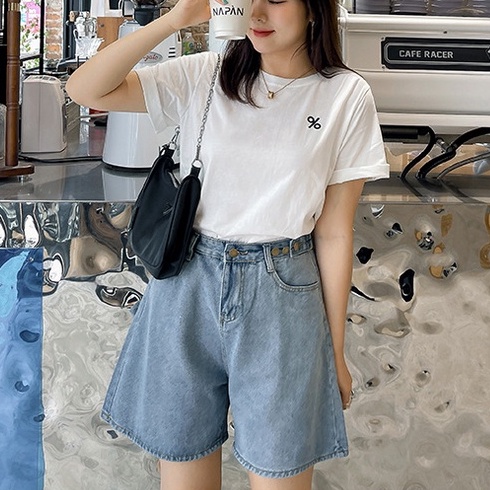 Quần short jean có Bigsize XL/2XL đai nút chỉnh eo tiện lợi cho chị em khó tìm size