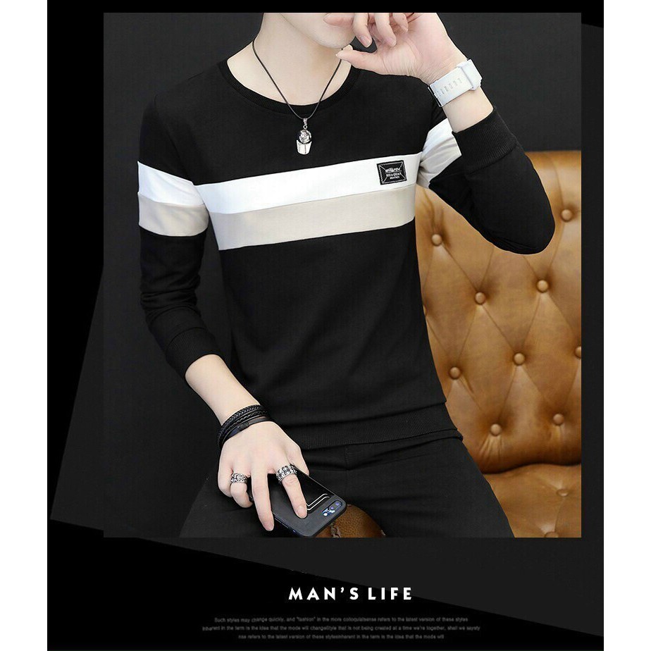 Áo Thun Nam Tay Dài H&P-BL02 Áo Thun Trơn Không Cổ Chất Liệu Cotton Co Giãn