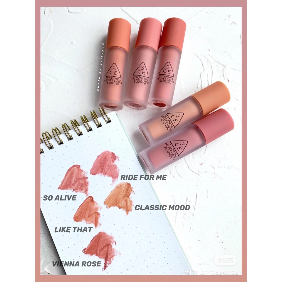 Má Hồng Kem dạng lì 3CE Velvet Liquid Blusher 3.4g