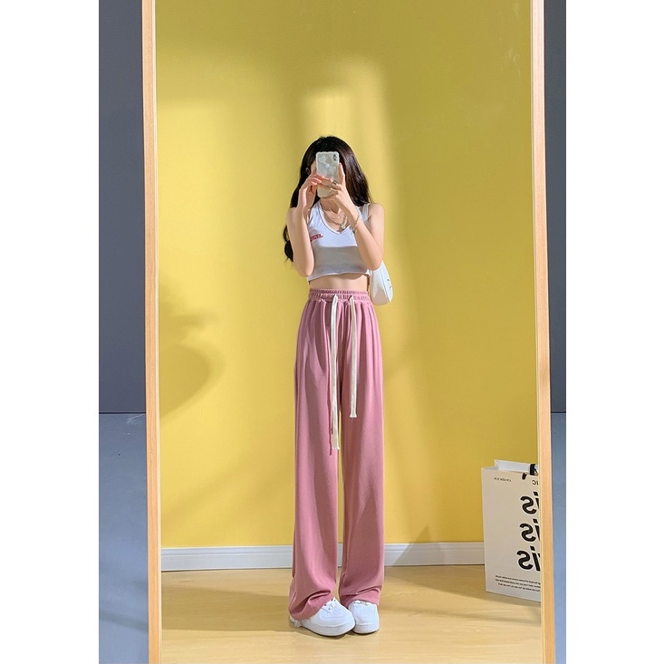 【ZHELIHANGFEI】Quần Ống Rộng Lưng Cao Theo Phong Cách Preppy