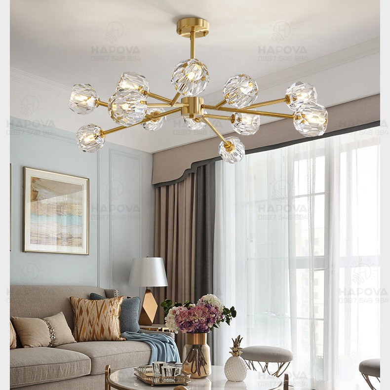 Đèn trần phòng khách, đèn treo trần HAPOVA ROCKY 0087 + Kèm 15 Bóng G9