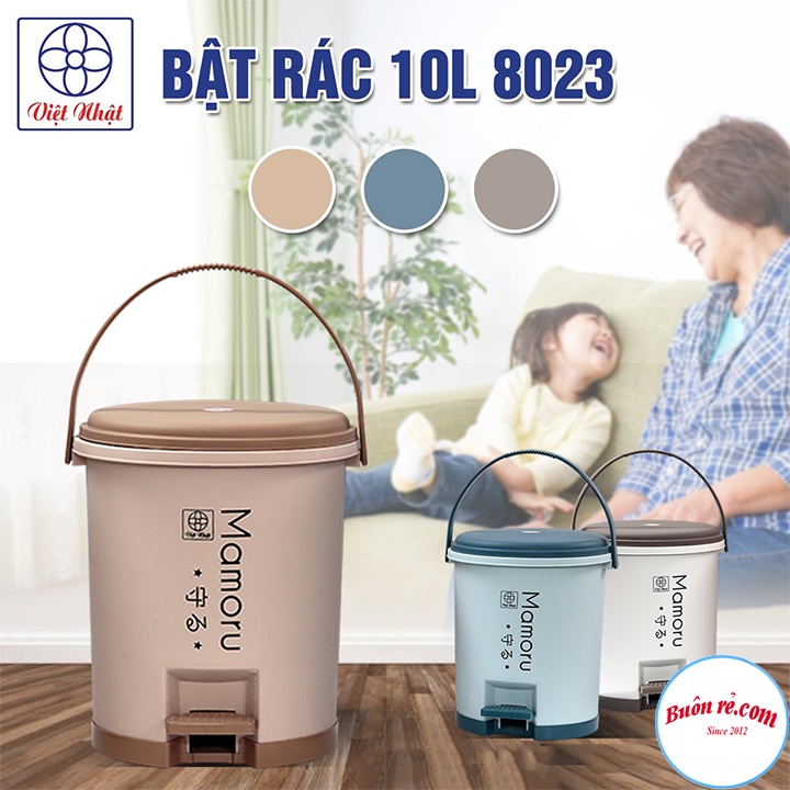 Thùng rác nhựa nắp tròn đạp chân dung tích 10L Việt Nhật (MS: 8023), Thùng rác tròn đạp chân thông minh - Br01436-1