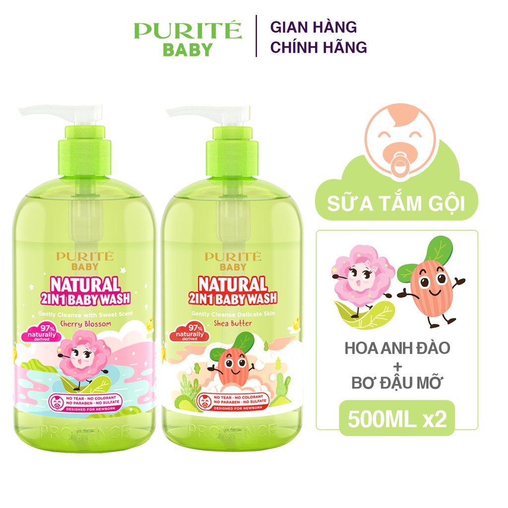 Combo Sữa Tắm Gội Purité Baby Hoa Anh Đào 500ml & Bơ đậu mỡ 500ml | BigBuy360 - bigbuy360.vn