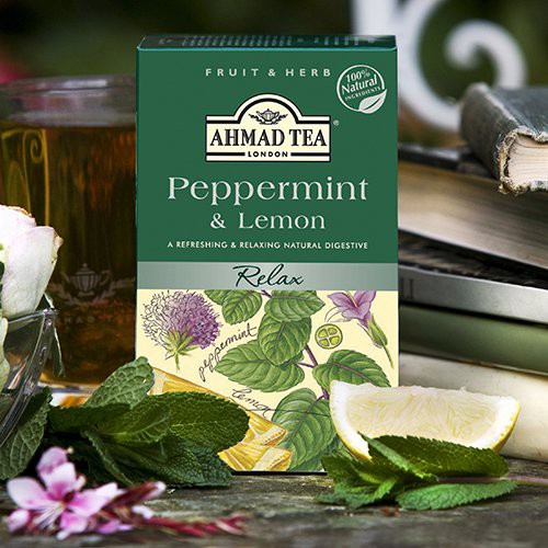 Trà thảo mộc Bạc Hà Chanh Anh Quốc 40g - Ahmad Peppermint &amp; Lemon Tea 40g/20bags (túi lọc có bao thiếc - 20 túi/hộp)
