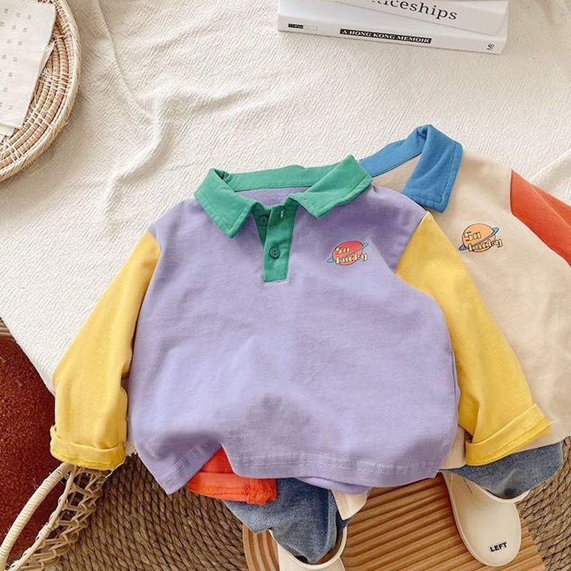 Áo polo Dài Tay Chất Liệu Cotton Mỏng Thời Trang Mùa Xuân Thu Theo Phong Cách Hàn Quốc Cho Bé