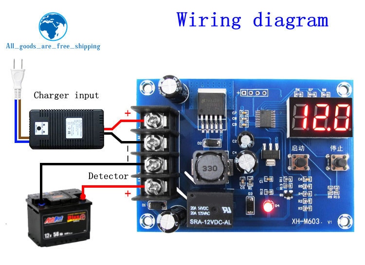 Bo mạch mô đun điều khiển sạc pin XH-M603 12-24V có công tắc điều khiển bảo vệ và màn hình LED dùng cho pin lithium