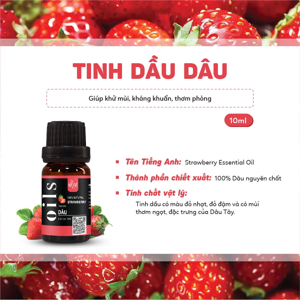 Tinh dầu xông Dâu HaEva Cao Cấp, 100% Thiên Nhiên, giúp khử mùi, kháng khuẩn, thơm phòng,Chai 10ml/30m/100ml