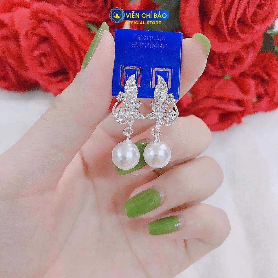 Bông tai bạc nữ hoa Erin hạt châu chất liệu bạc 925 thời trang phụ kiện trang sức nữ Viễn Chí Bảo B400306