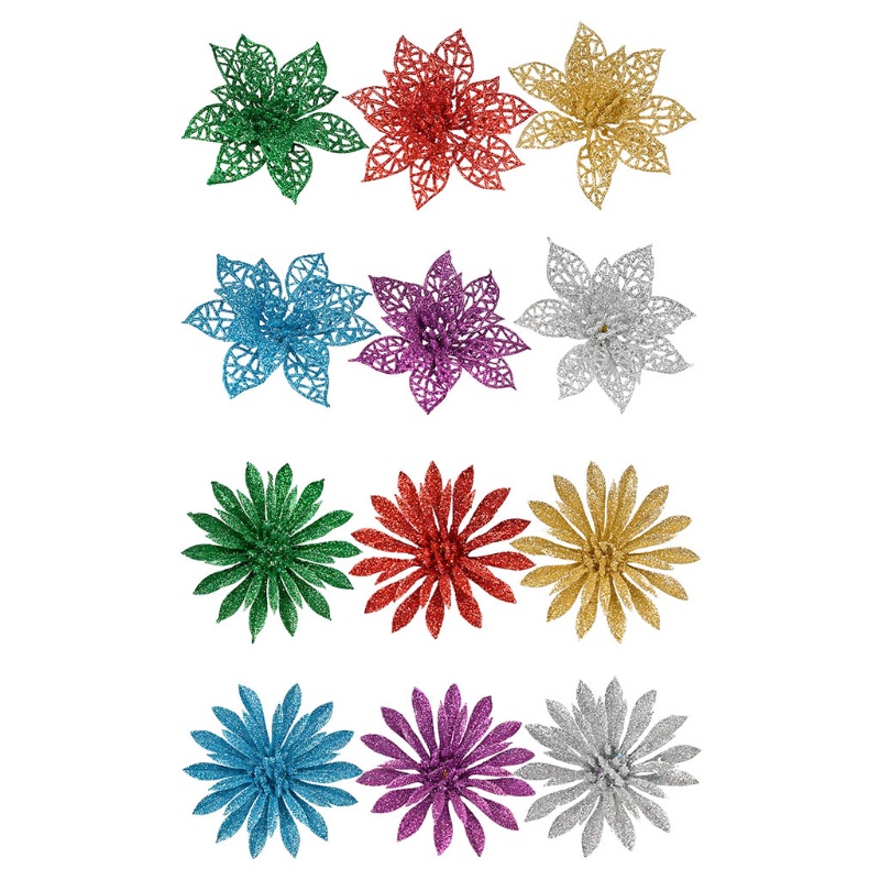 Set 6 hoa giả lấp lánh tiện dụng để trang trí vòng hoa giáng sinh DIY