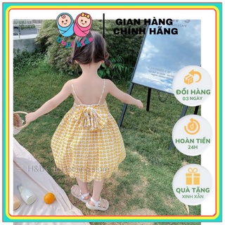 Váy bé gái Hàn quốc, váy đầm bé gái 2 dây thiết kế nơ to sau lưng cho bé diện đi biển đi chơi Dupi 24049