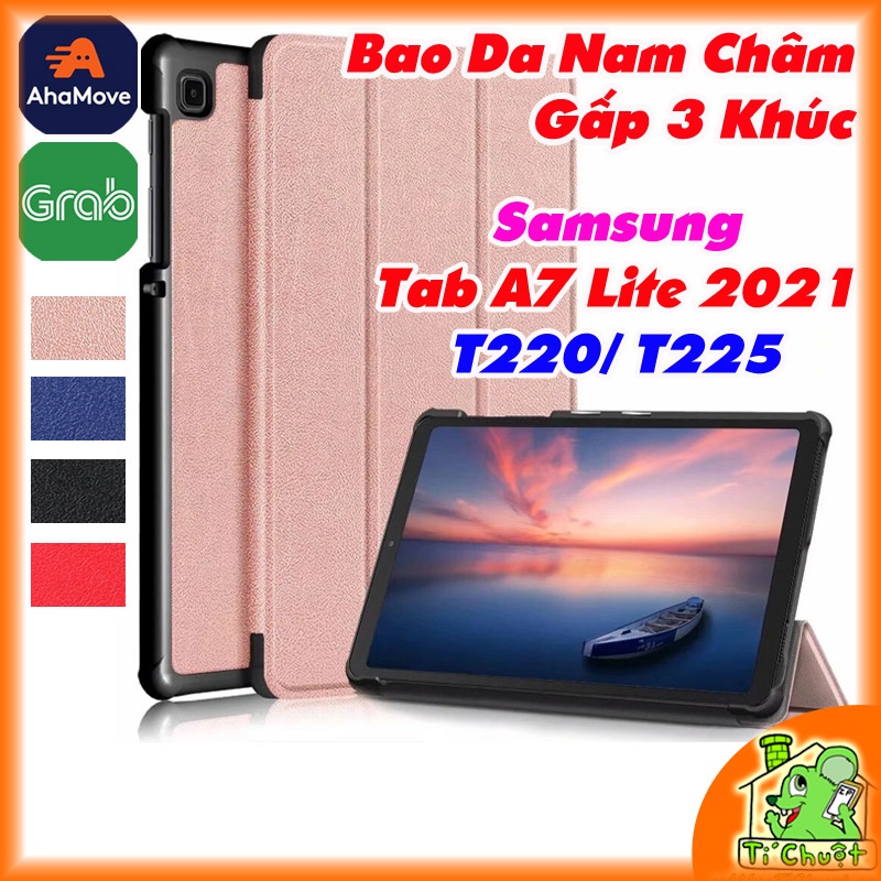 [Ảnh Thật] Bao da Samsung Tab A7 Lite 2021 T225 8.7&quot; Gấp 3 Khúc Lưng Cứng Có Nam Châm