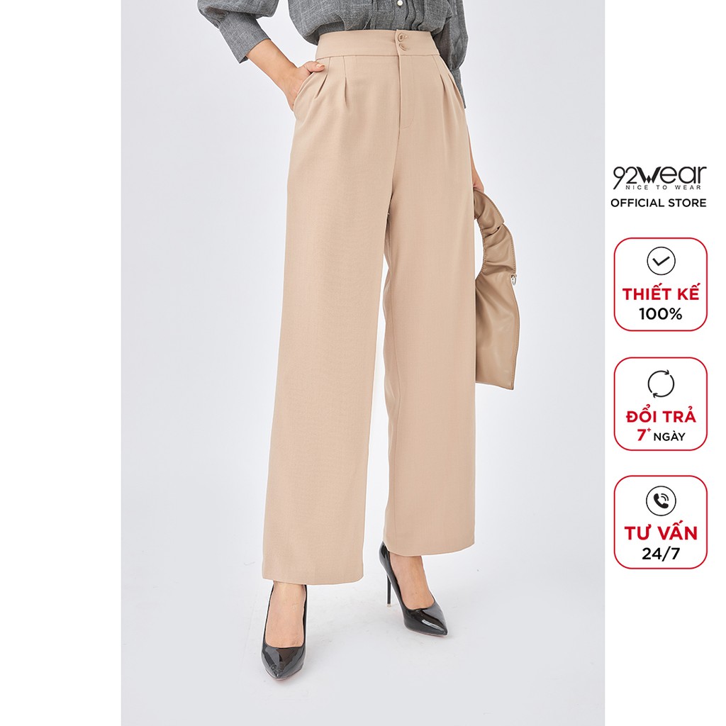Quần tây nữ ống rộng 92WEAR baggy công sở cạp rời 2 cúc QAA1248 | BigBuy360 - bigbuy360.vn