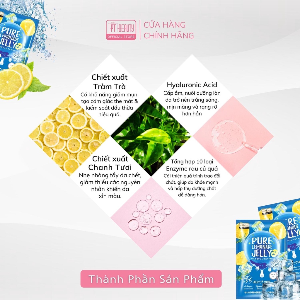 Mặt nạ thạch jelly chanh SEXYLOOK Pure Lemonnade Jelly Mask cấp ẩm làm mát hộp 3 miếng x 38ml