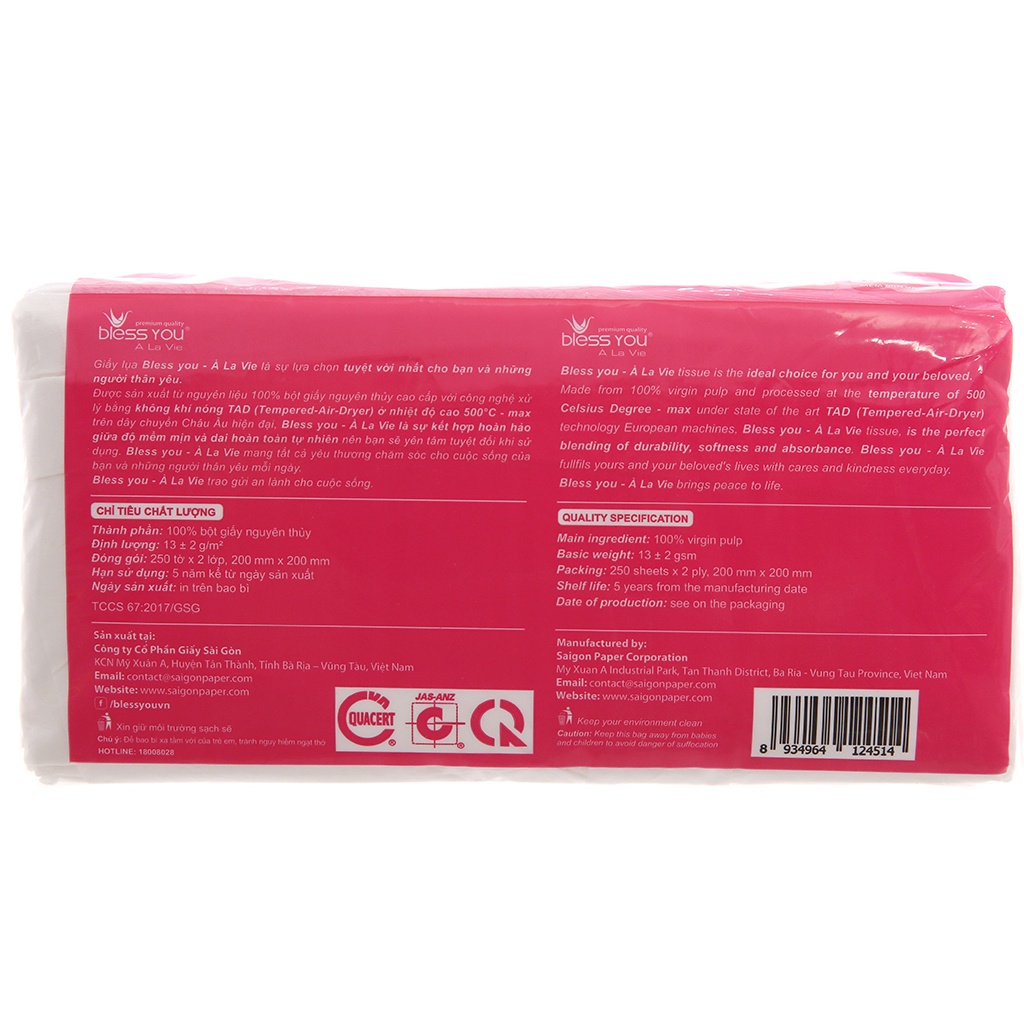 Thùng 40 gói giấy rút lụa Bless You Alavie cao cấp - 250 tờ x 2 lớp