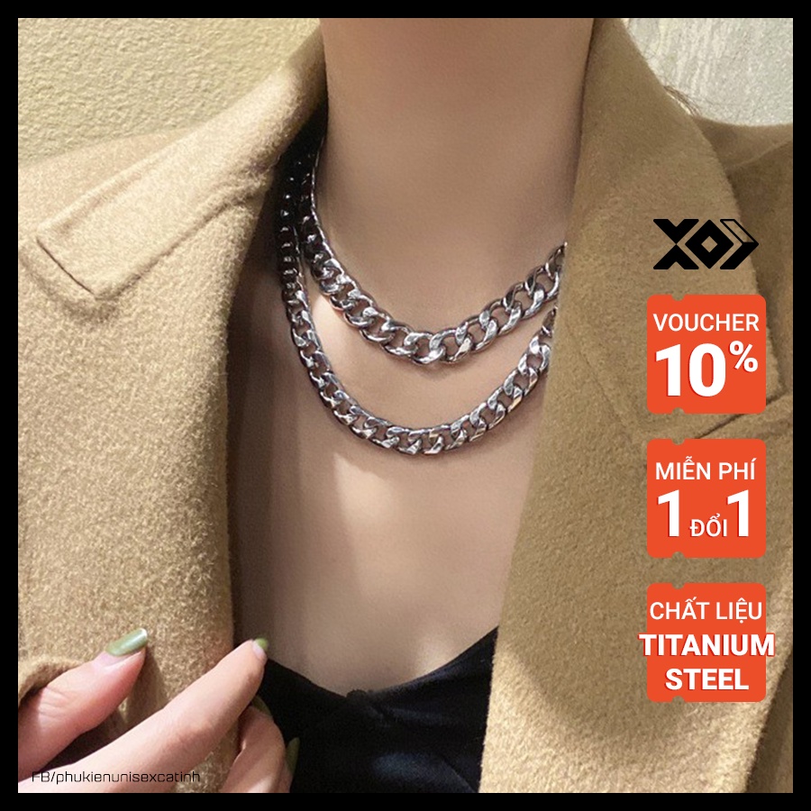 Dây Chuyền, Vòng Cổ Mắt Xích Thép Titan Không Gỉ Màu Bạc Cho Nam Nữ Kiểu Dáng Cá Tính Unisex