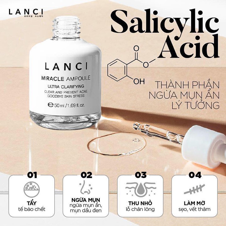 Serum Lanci 50ml Miracle Ampoule Ultra Clarifying 50ml Hàn Quốc Zuka Beauty dưỡng ẩm trắng da se khít chân lỗ chân lông