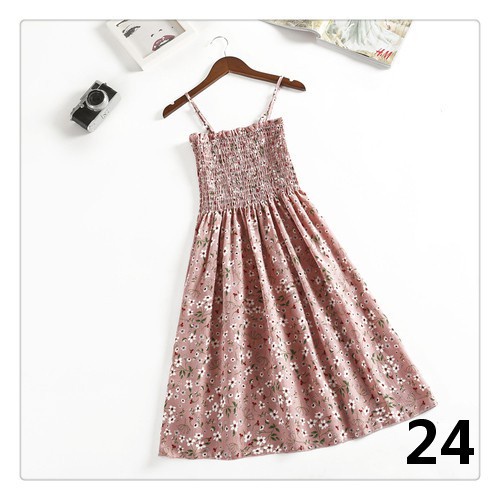 Đầm Chiffon Chiết Eo Xếp Ly In Họa Tiết Phong Cách Bohemian