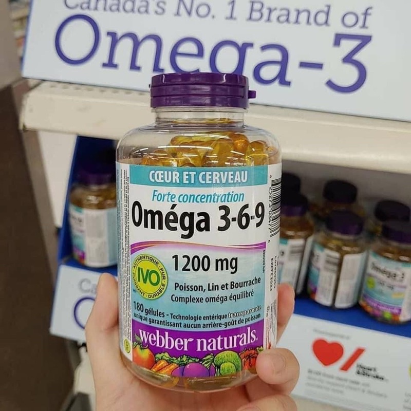 Viên dầu cá omega 3-6-9 hàm lượng 1200mg- Công nghệ khử tanh, hộp 180 viên - Webber Canada