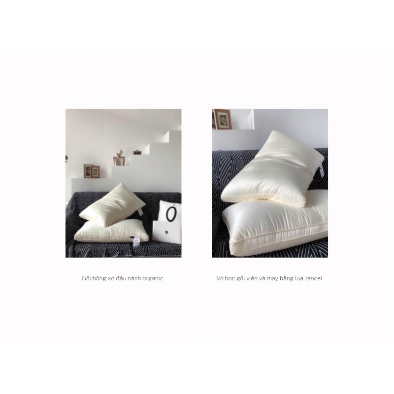 Gối bông xơ đậu nành kháng khuẩn, loại gối vừa thấp và rất êm vỏ may bằng lụa tencel
