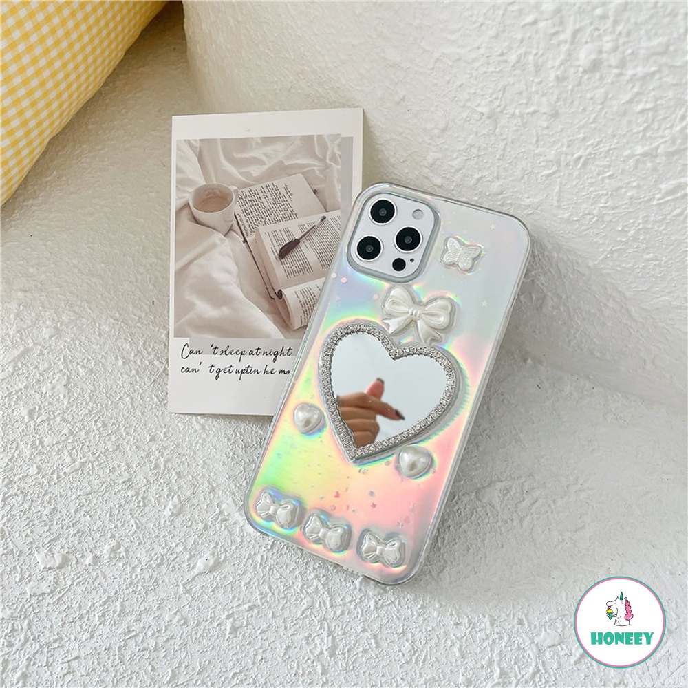 Ốp điện thoại tpu mềm chống sốc đính nơ phối gương trang điểm cho iPhone 13 12 11 pro max x xs xr 8 7 plus | BigBuy360 - bigbuy360.vn