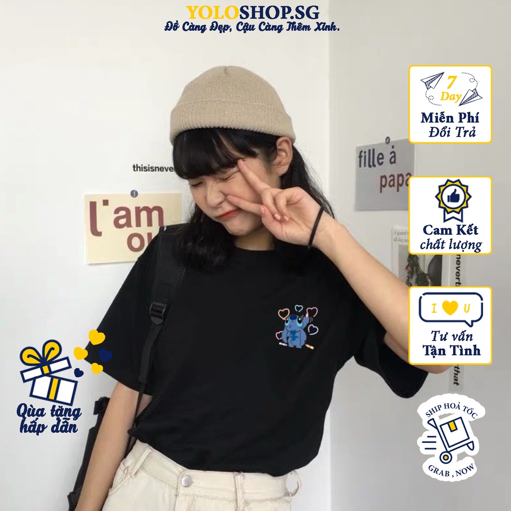 Áo thun tay lỡ  Stitch Tim  phông Unisex nam nữ tee oversize form rộng pull Ulzzang Streetwear Hàn Quốc vải mềm